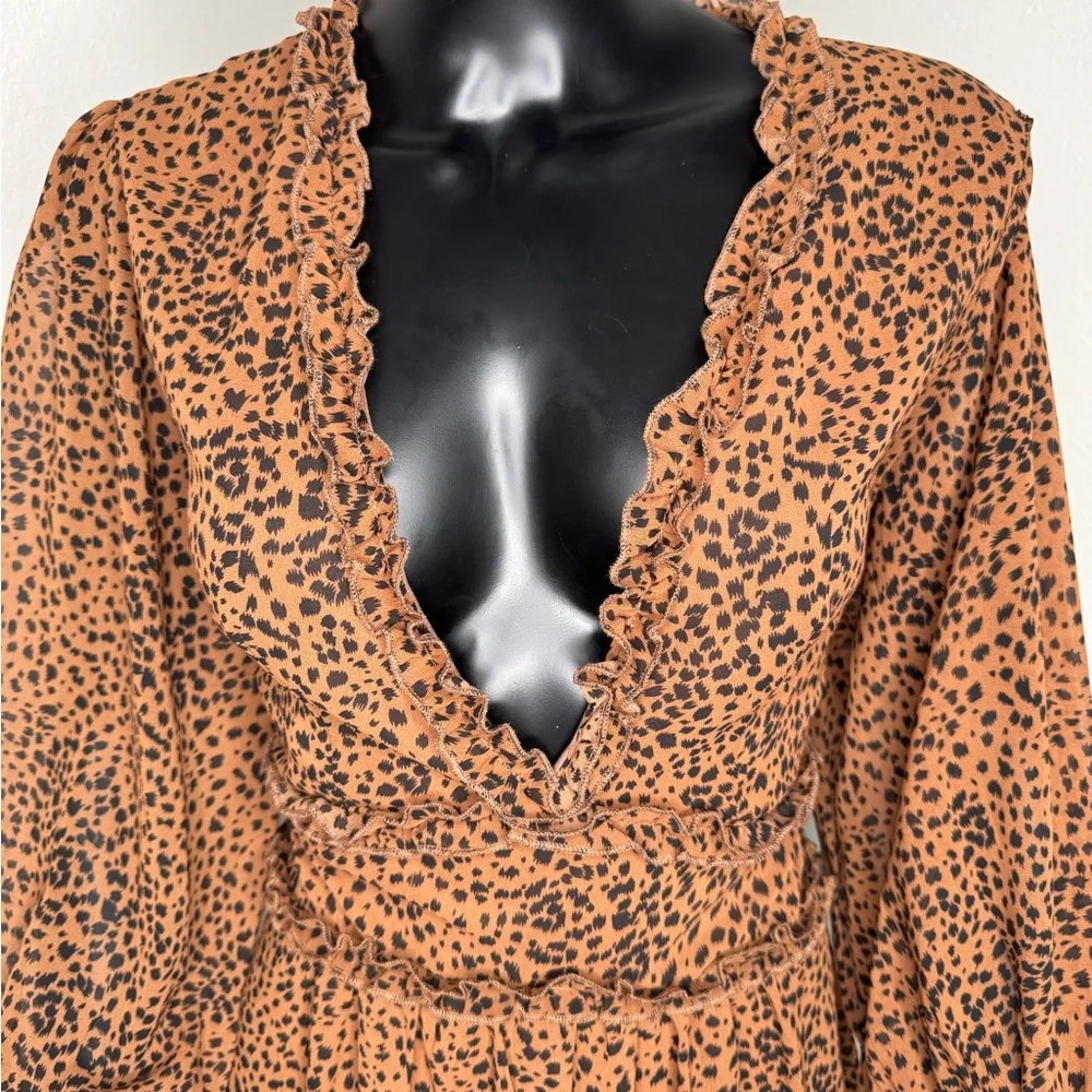 Leopard Print Ruffle Dress - Picture 2 of 10